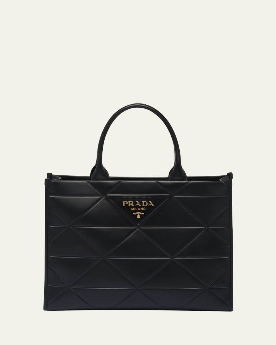 Large Triangle Quilted Leather Tote Bag